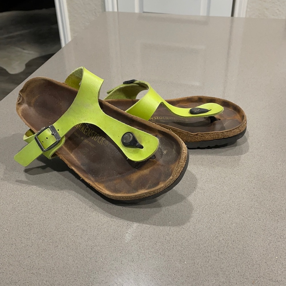 Green Birkenstock sandals